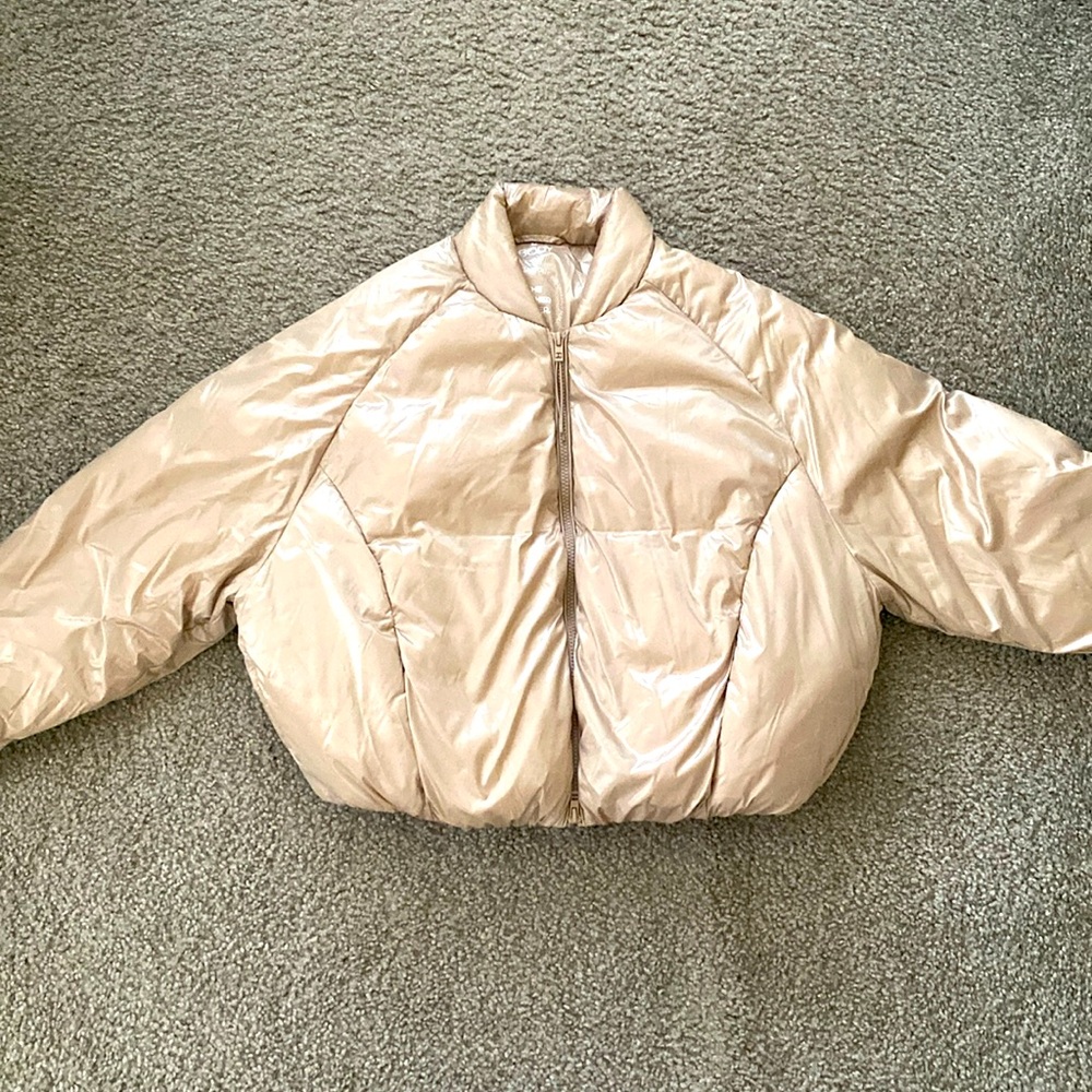 Cotton On Cropped Shiny Tan Puffer Jacket